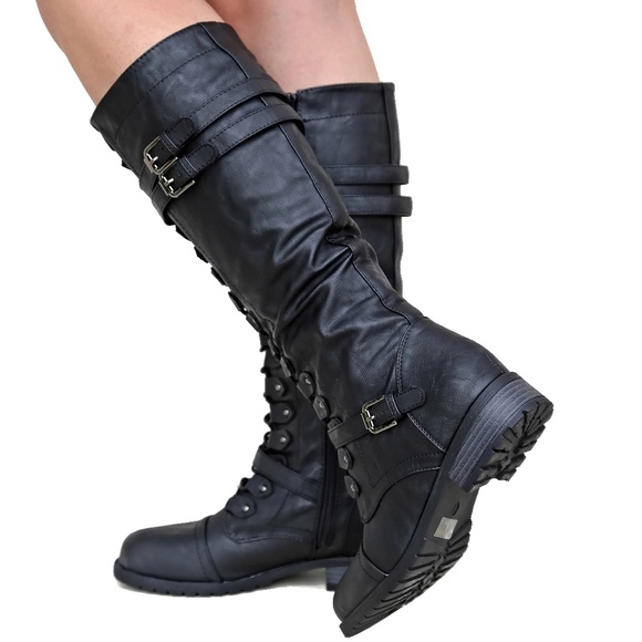 New Black Lace Up Combat Military Riding Boots - Picture 4 of 4